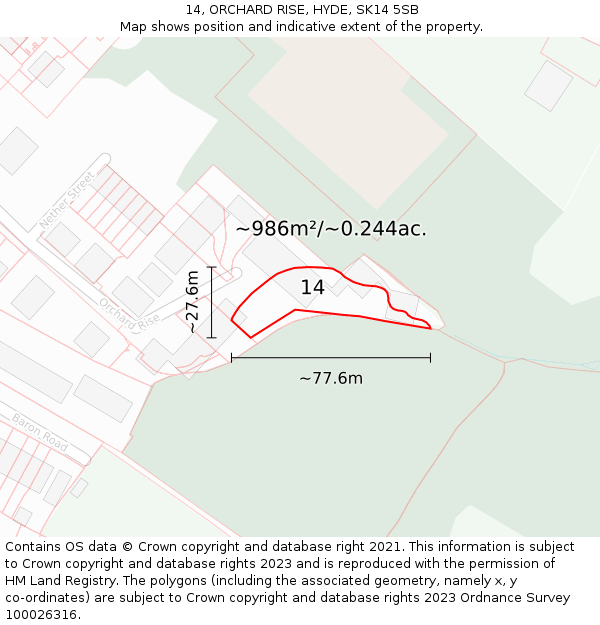 14, ORCHARD RISE, HYDE, SK14 5SB: Plot and title map