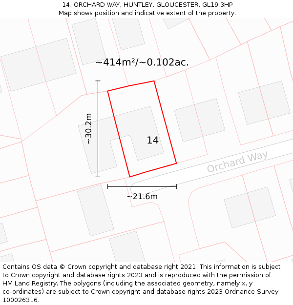 14, ORCHARD WAY, HUNTLEY, GLOUCESTER, GL19 3HP: Plot and title map