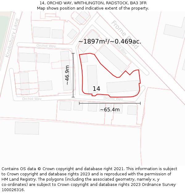 14, ORCHID WAY, WRITHLINGTON, RADSTOCK, BA3 3FR: Plot and title map