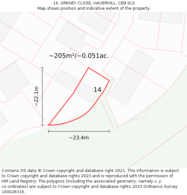 14, ORKNEY CLOSE, HAVERHILL, CB9 0LS: Plot and title map