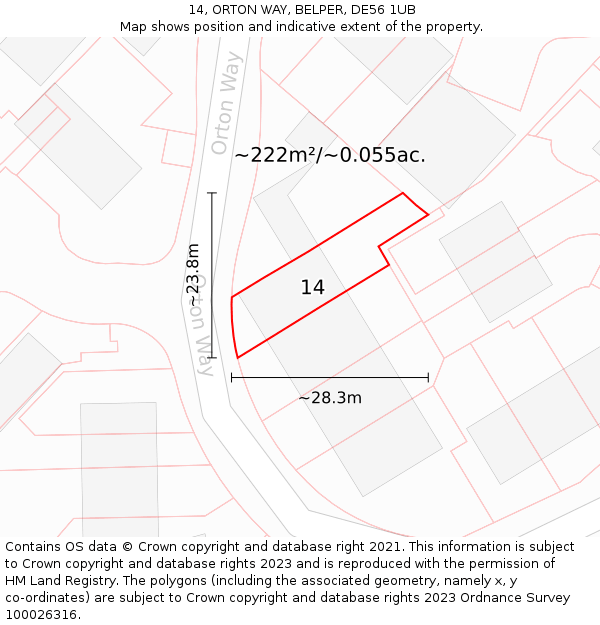14, ORTON WAY, BELPER, DE56 1UB: Plot and title map
