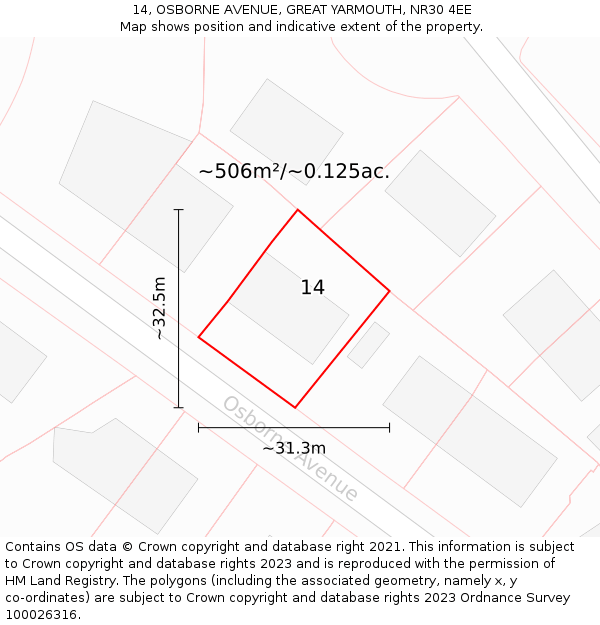14, OSBORNE AVENUE, GREAT YARMOUTH, NR30 4EE: Plot and title map