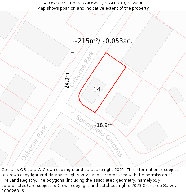 14, OSBORNE PARK, GNOSALL, STAFFORD, ST20 0FF: Plot and title map