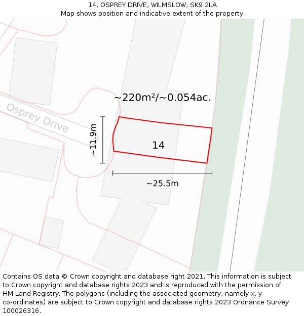 14, OSPREY DRIVE, WILMSLOW, SK9 2LA: Plot and title map
