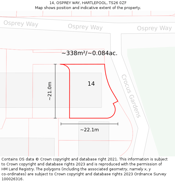 14, OSPREY WAY, HARTLEPOOL, TS26 0ZF: Plot and title map