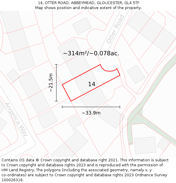 14, OTTER ROAD, ABBEYMEAD, GLOUCESTER, GL4 5TF: Plot and title map