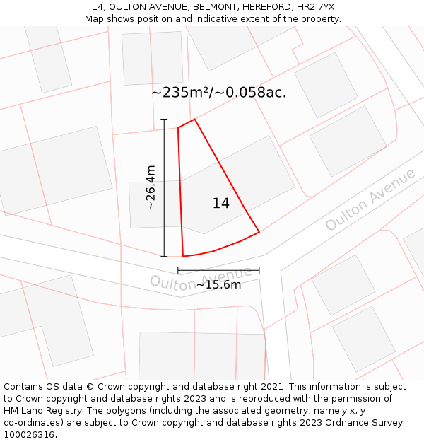 14, OULTON AVENUE, BELMONT, HEREFORD, HR2 7YX: Plot and title map