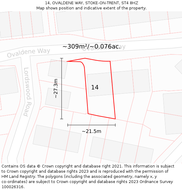 14, OVALDENE WAY, STOKE-ON-TRENT, ST4 8HZ: Plot and title map
