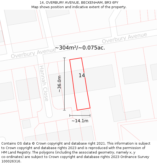 14, OVERBURY AVENUE, BECKENHAM, BR3 6PY: Plot and title map