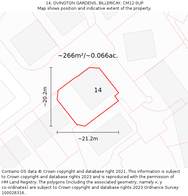 14, OVINGTON GARDENS, BILLERICAY, CM12 0UP: Plot and title map