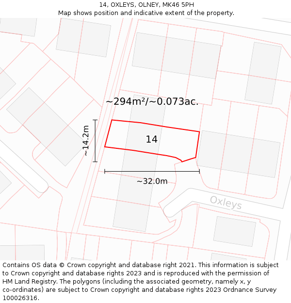 14, OXLEYS, OLNEY, MK46 5PH: Plot and title map