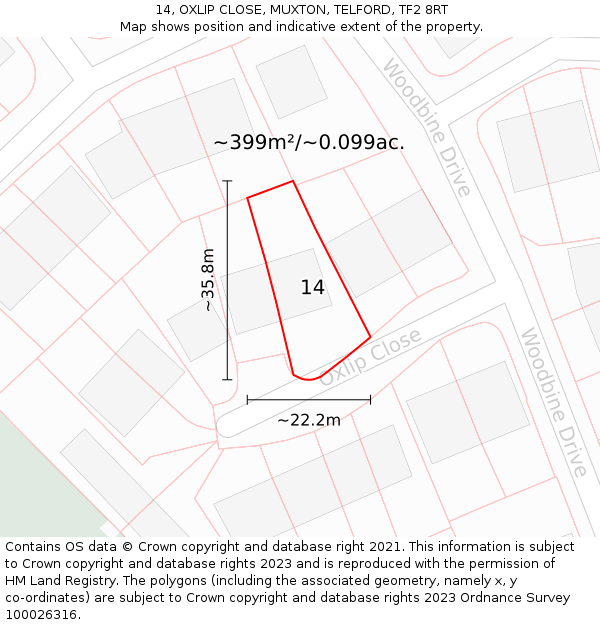 14, OXLIP CLOSE, MUXTON, TELFORD, TF2 8RT: Plot and title map
