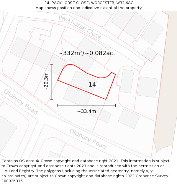 14, PACKHORSE CLOSE, WORCESTER, WR2 6AG: Plot and title map