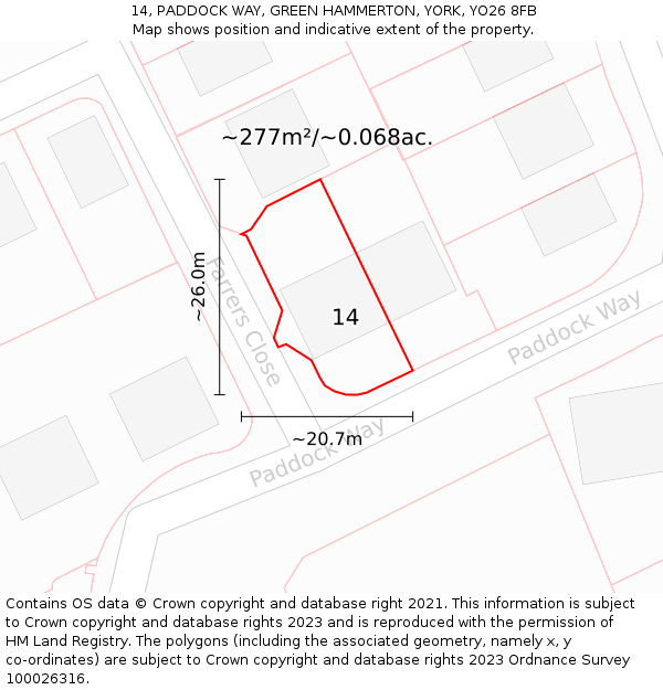 14, PADDOCK WAY, GREEN HAMMERTON, YORK, YO26 8FB: Plot and title map