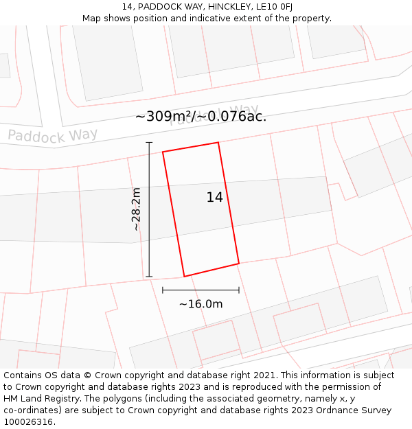 14, PADDOCK WAY, HINCKLEY, LE10 0FJ: Plot and title map