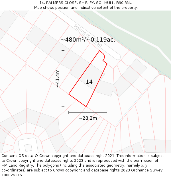 14, PALMERS CLOSE, SHIRLEY, SOLIHULL, B90 3NU: Plot and title map