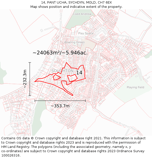 14, PANT UCHA, SYCHDYN, MOLD, CH7 6EX: Plot and title map