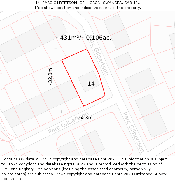 14, PARC GILBERTSON, GELLIGRON, SWANSEA, SA8 4PU: Plot and title map