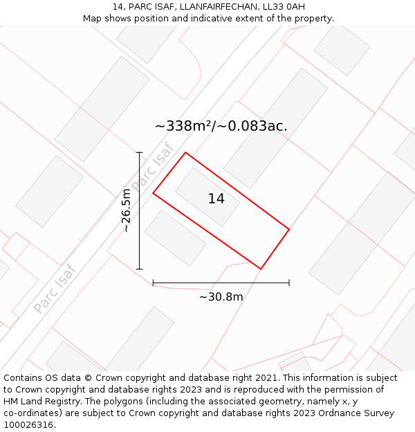 14, PARC ISAF, LLANFAIRFECHAN, LL33 0AH: Plot and title map