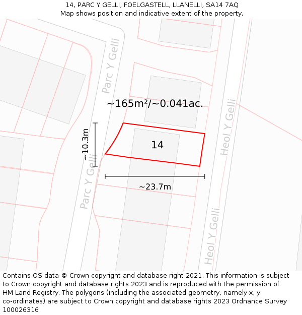 14, PARC Y GELLI, FOELGASTELL, LLANELLI, SA14 7AQ: Plot and title map