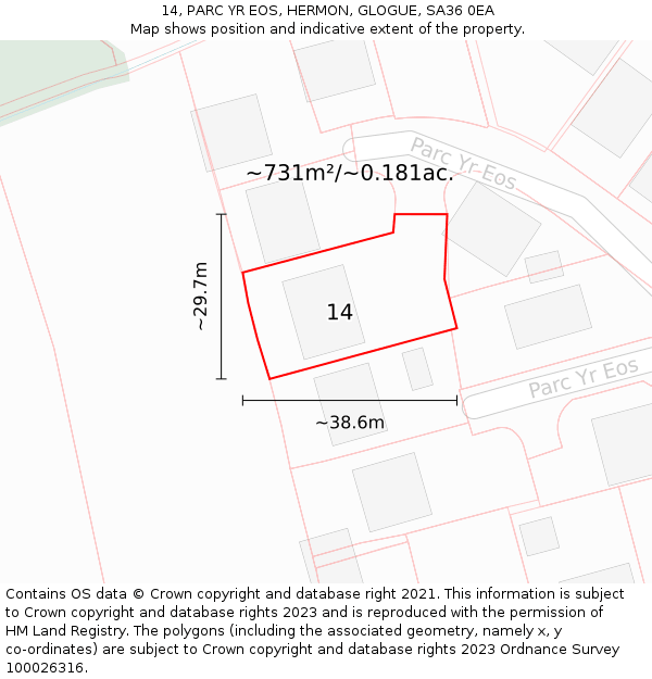 14, PARC YR EOS, HERMON, GLOGUE, SA36 0EA: Plot and title map