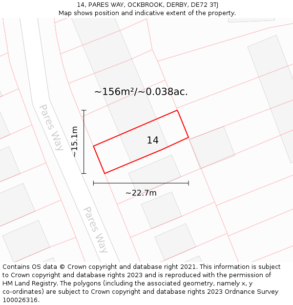 14, PARES WAY, OCKBROOK, DERBY, DE72 3TJ: Plot and title map