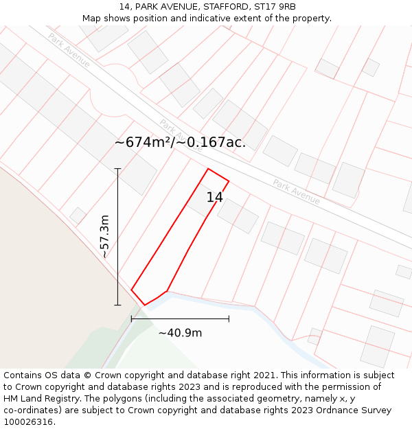 14, PARK AVENUE, STAFFORD, ST17 9RB: Plot and title map