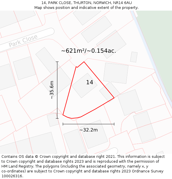 14, PARK CLOSE, THURTON, NORWICH, NR14 6AU: Plot and title map
