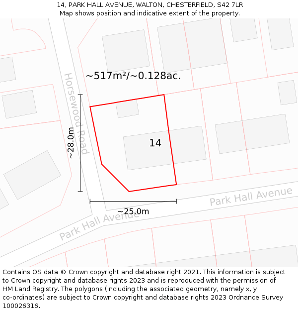 14, PARK HALL AVENUE, WALTON, CHESTERFIELD, S42 7LR: Plot and title map