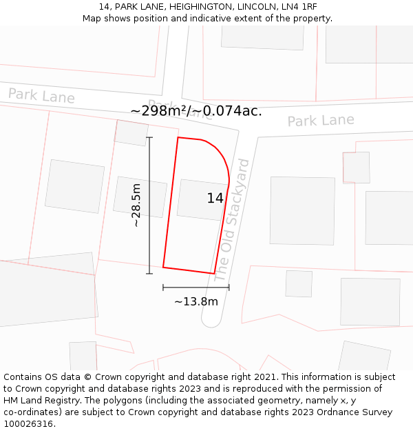 14, PARK LANE, HEIGHINGTON, LINCOLN, LN4 1RF: Plot and title map