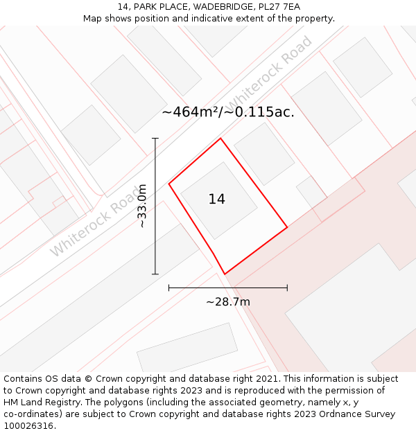 14, PARK PLACE, WADEBRIDGE, PL27 7EA: Plot and title map