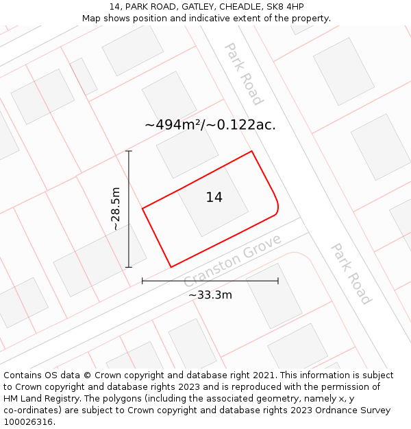 14, PARK ROAD, GATLEY, CHEADLE, SK8 4HP: Plot and title map