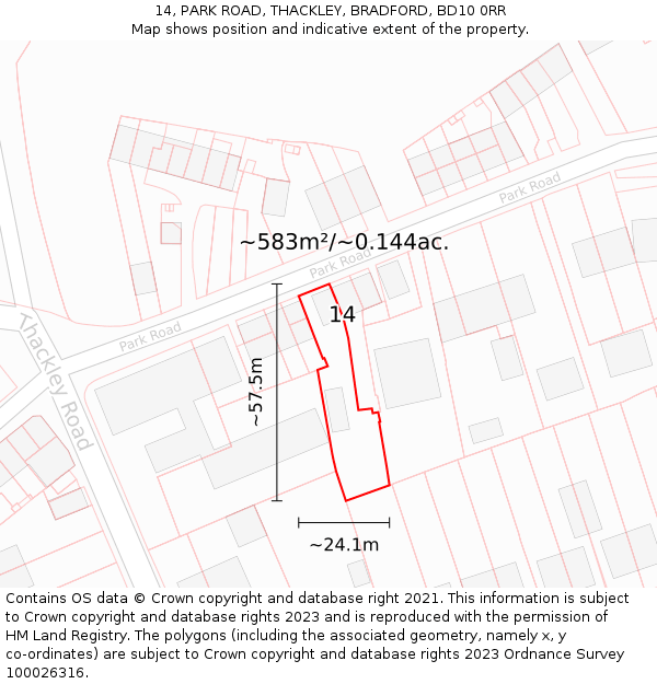 14, PARK ROAD, THACKLEY, BRADFORD, BD10 0RR: Plot and title map
