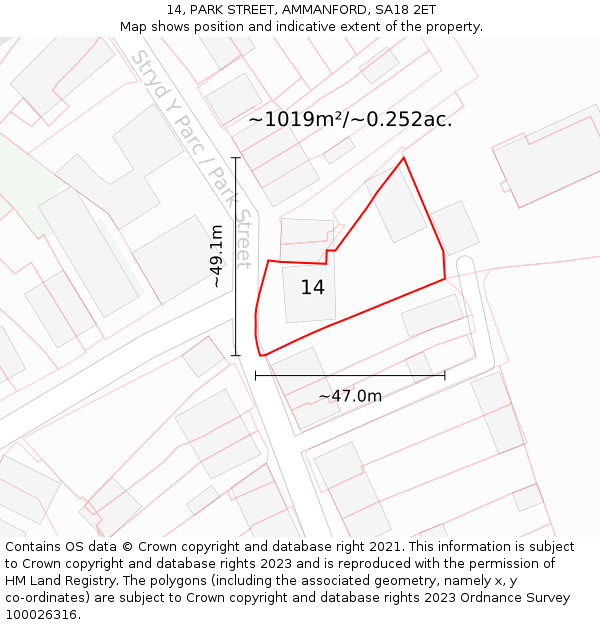 14, PARK STREET, AMMANFORD, SA18 2ET: Plot and title map