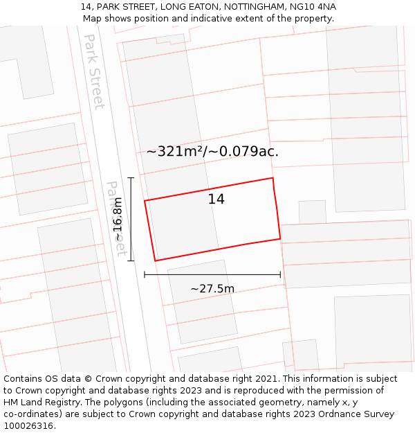 14, PARK STREET, LONG EATON, NOTTINGHAM, NG10 4NA: Plot and title map