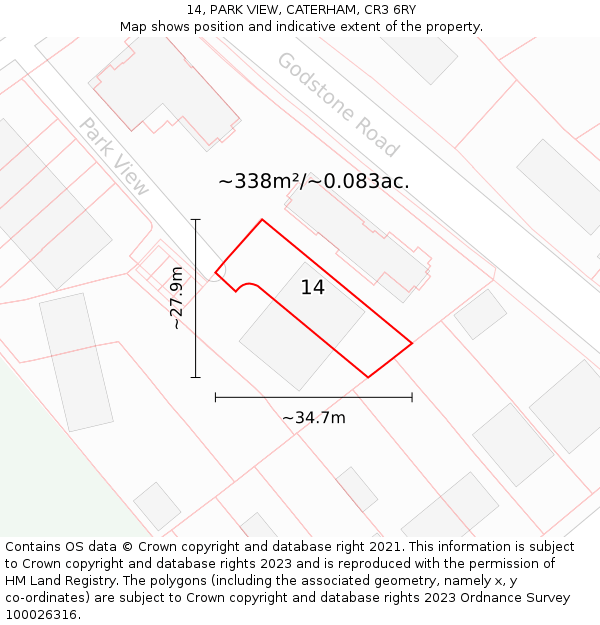 14, PARK VIEW, CATERHAM, CR3 6RY: Plot and title map