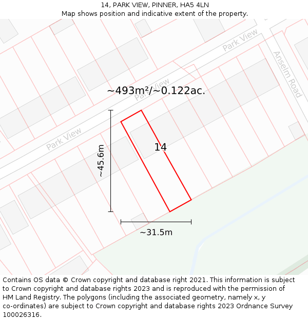 14, PARK VIEW, PINNER, HA5 4LN: Plot and title map