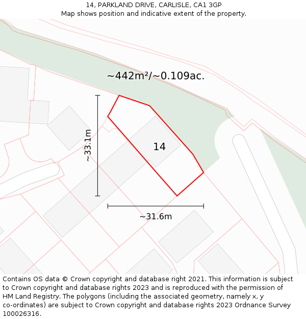 14, PARKLAND DRIVE, CARLISLE, CA1 3GP: Plot and title map