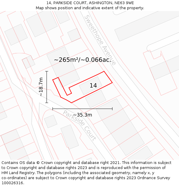 14, PARKSIDE COURT, ASHINGTON, NE63 9WE: Plot and title map