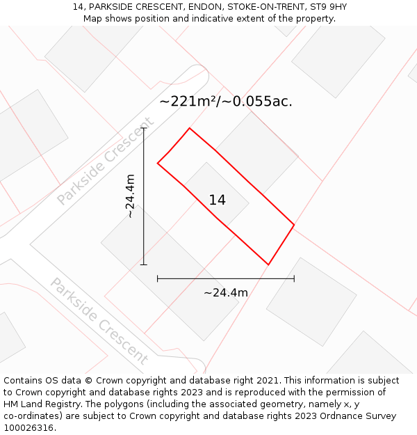 14, PARKSIDE CRESCENT, ENDON, STOKE-ON-TRENT, ST9 9HY: Plot and title map