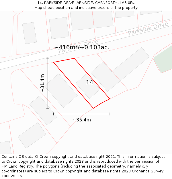 14, PARKSIDE DRIVE, ARNSIDE, CARNFORTH, LA5 0BU: Plot and title map