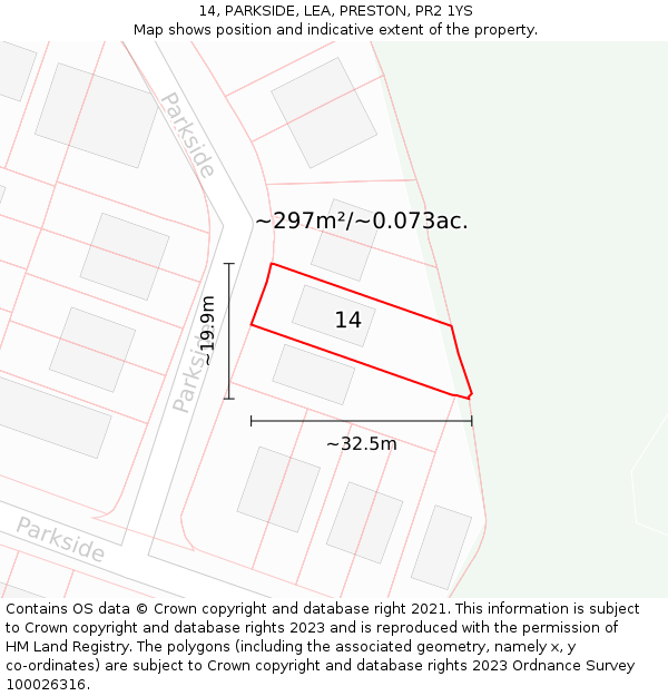 14, PARKSIDE, LEA, PRESTON, PR2 1YS: Plot and title map