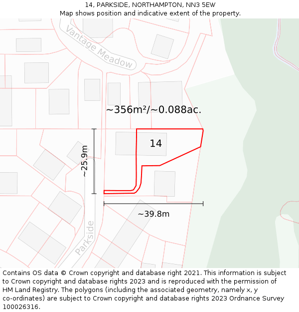 14, PARKSIDE, NORTHAMPTON, NN3 5EW: Plot and title map