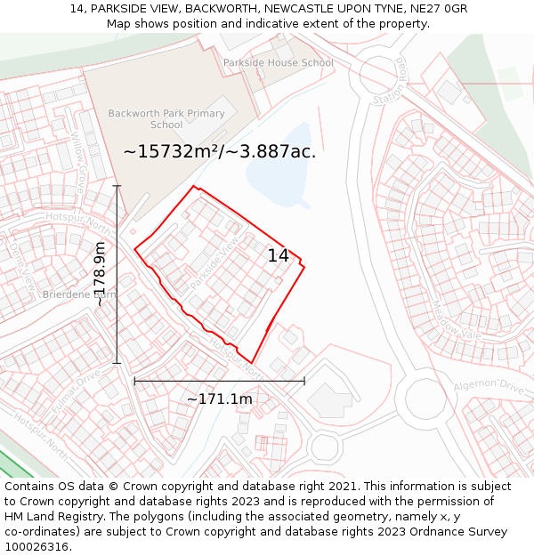 14, PARKSIDE VIEW, BACKWORTH, NEWCASTLE UPON TYNE, NE27 0GR: Plot and title map