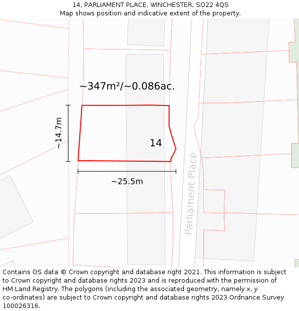 14, PARLIAMENT PLACE, WINCHESTER, SO22 4QS: Plot and title map