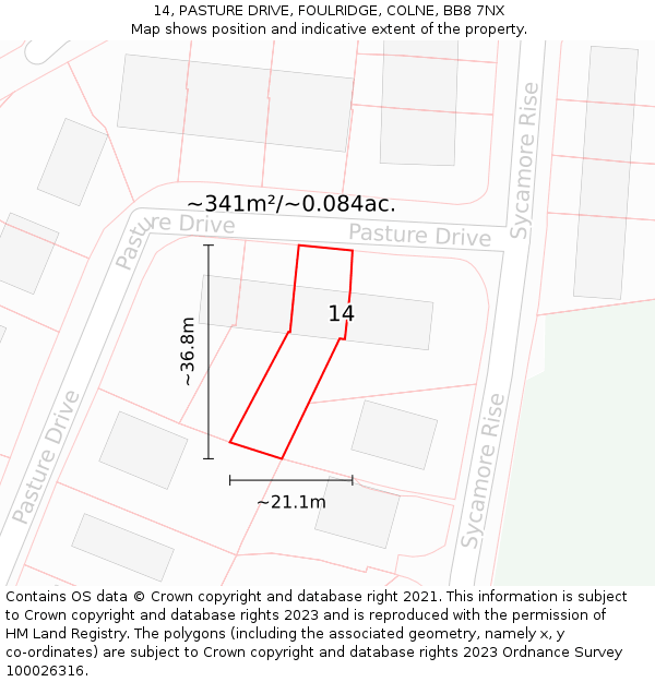 14, PASTURE DRIVE, FOULRIDGE, COLNE, BB8 7NX: Plot and title map