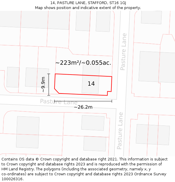 14, PASTURE LANE, STAFFORD, ST16 1GJ: Plot and title map
