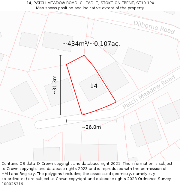 14, PATCH MEADOW ROAD, CHEADLE, STOKE-ON-TRENT, ST10 1PX: Plot and title map
