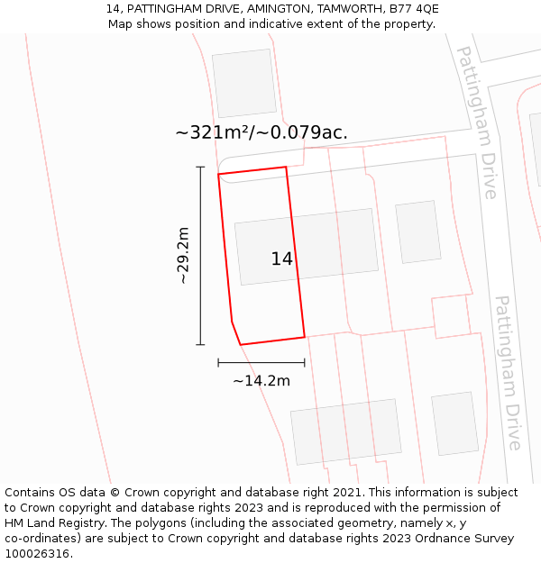 14, PATTINGHAM DRIVE, AMINGTON, TAMWORTH, B77 4QE: Plot and title map