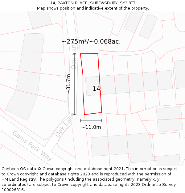 14, PAXTON PLACE, SHREWSBURY, SY3 8TT: Plot and title map